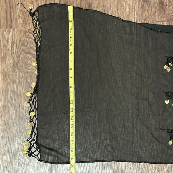 Swim Sarong or Belly Dance Hip Scarf Wrap With Gold Medallion Coins Black Gold - Picture 7 of 11